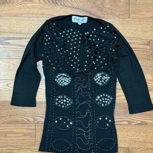 Y2K Black Studded Long Sleeve Top